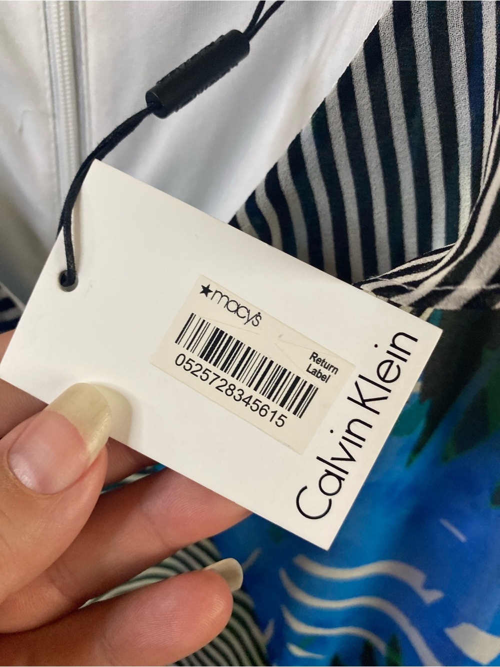 Calvin Klein Blue & Green Tropical Print V-Neck Maxi Dress with Striped Trim - Picture 4 of 5